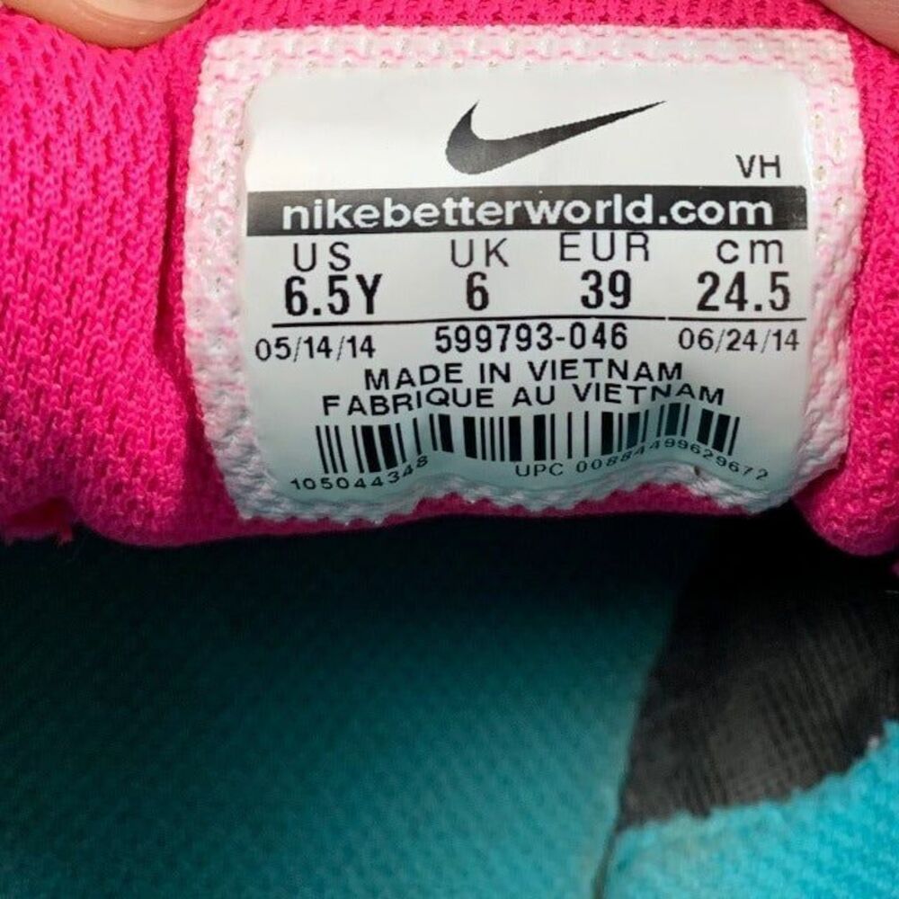Nike‎ Dual Fusion Run II 6.5Y Shoes Pink Teal Gray - Picture 9 of 9